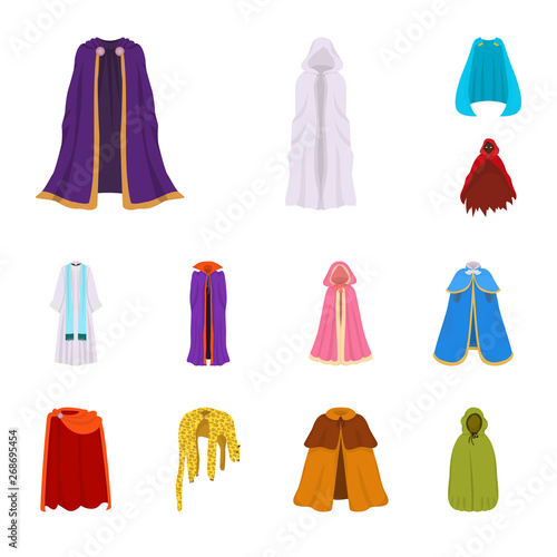 Vector design of cloak and clothes logo. Set of cloak and garment stock vector illustration.