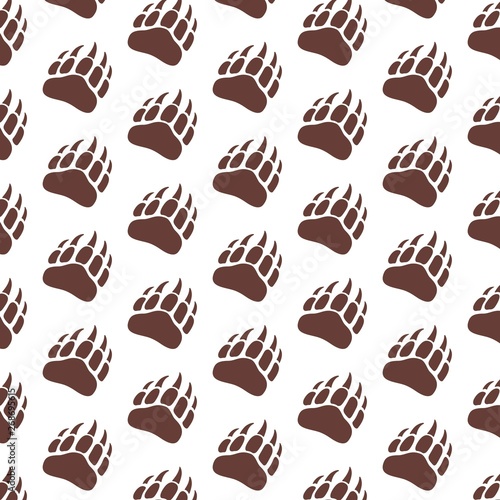 Vector bear paw footstep silhouette pattern for background, icon, poster, banner. Wild animal paw print with claws. The trail of bear, imprint. Wildlife story, problems of ecology, sign of hunters