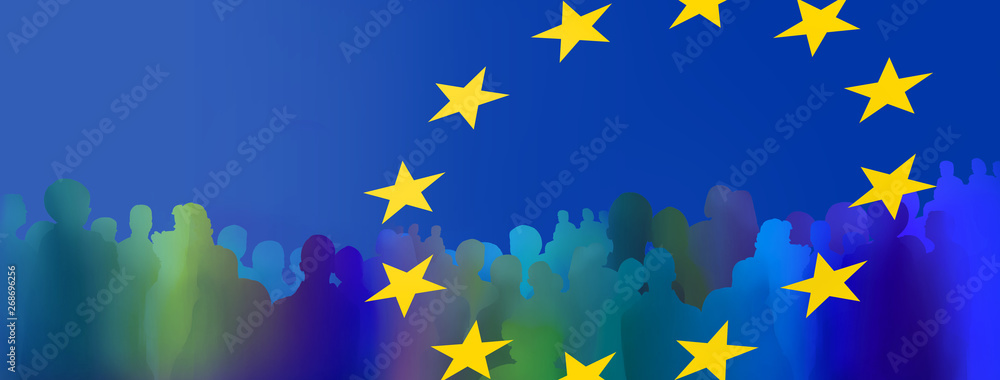 europa menschen silhouetten zeichen panorama - obrazy, fototapety, plakaty 