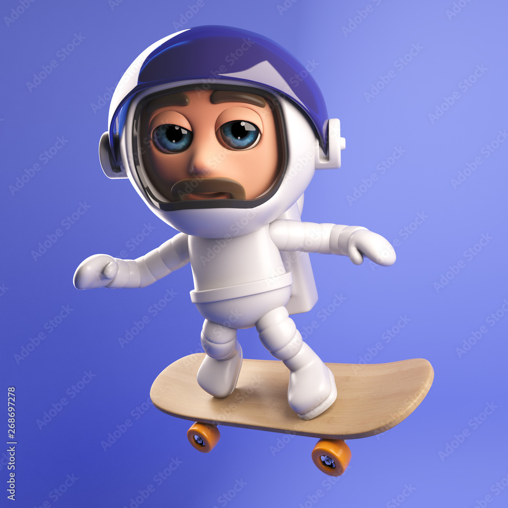 Astronaut spaceman in 3d riding on a skateboard in space Astronaut spaceman in 3d riding on a skateboard in space