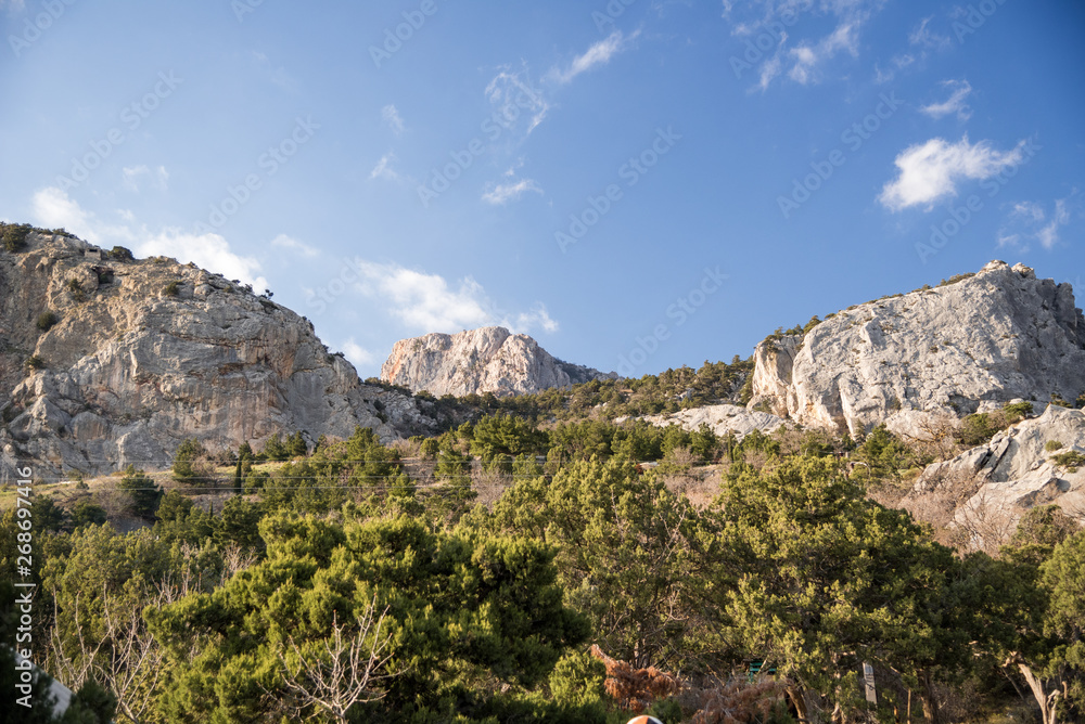 Foros, Republic of Crimea - April 1, 2019: Mountains in the very south of the Crimean peninsula