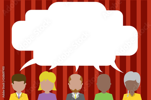 Five different races persons sharing blank speech bubble. People talking Business Empty template for Layout for invitation greeting card promotion poster voucher