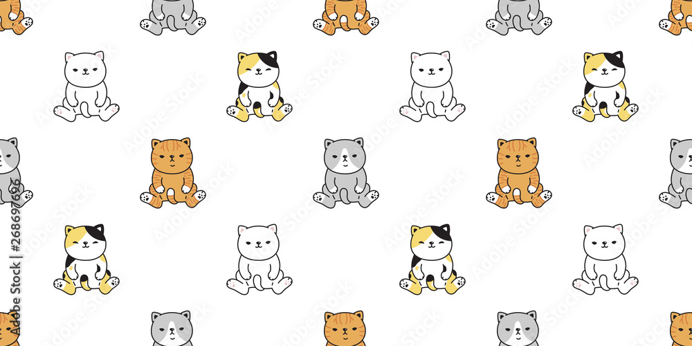 cat seamless pattern vector kitten calico cartoon scarf isolated tile ...