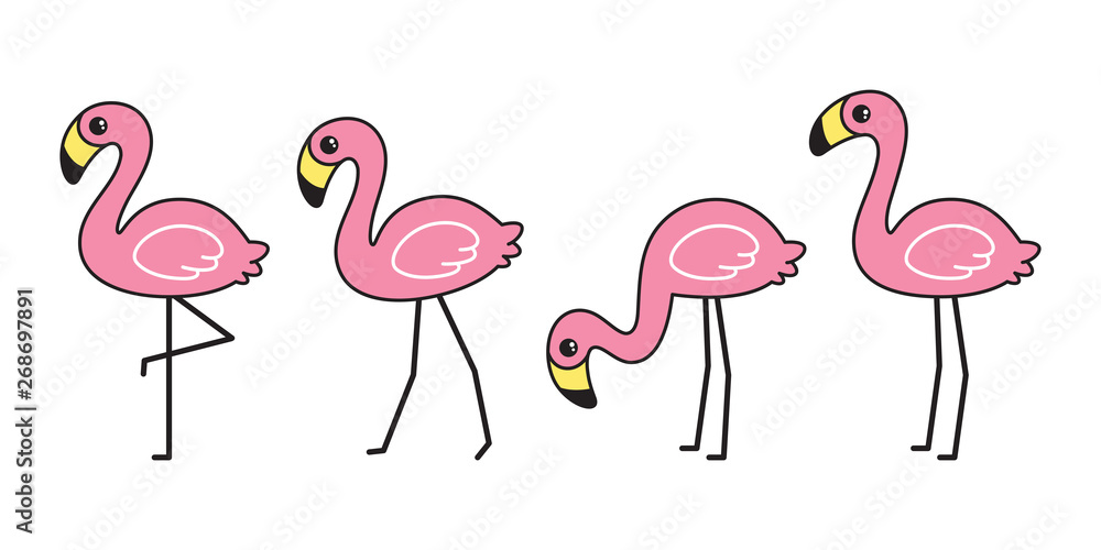 Fototapeta premium flaming ikona wektor różowe flamingi kolekcja postać z kreskówki zwierząt egzotyczna natura dzikiej fauny ilustracja doodle