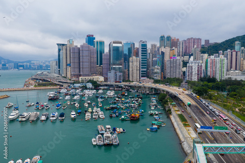 Top view of Hong Kong typhoon shelter © leungchopan