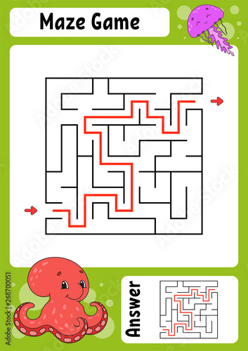 Maze. Game for kids. Funny labyrinth. Education developing worksheet. Activity page. Puzzle for children. Cute cartoon style. Riddle for preschool. Logical conundrum. Color vector illustration.