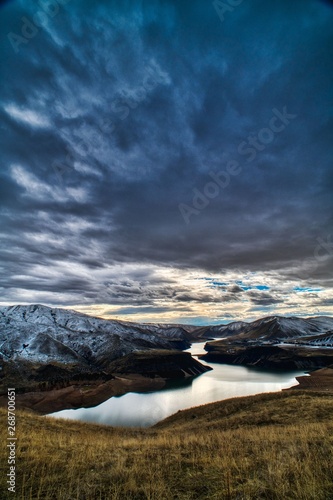 sunset over lucky peak reservoir near boise, idaho, usa