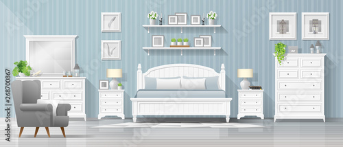 Interior background with bedroom in modern country style , vector , illustration