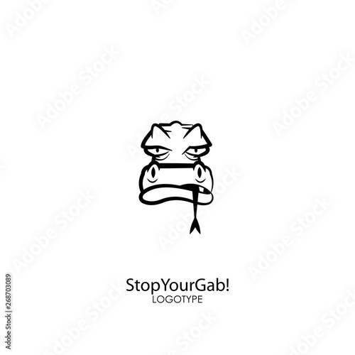 The head of a funny cool suspicious python on a white background. Sticker, pattern, background, wall decoration. Vector illustration. Snake cartoon character with tongue hanging out.