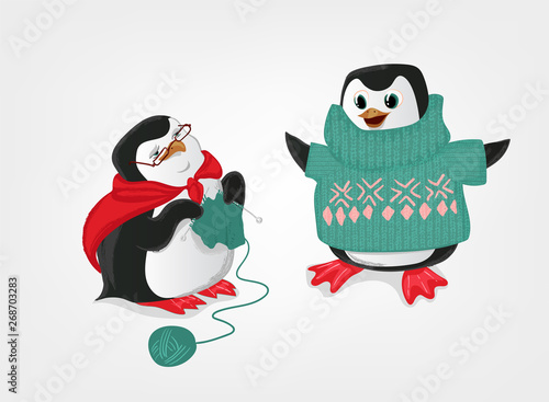 grandmother and grandson penguin vector illustration