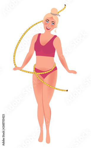 Happy girl with a slim figure in a sports swimsuit. Vector graphics beautiful people