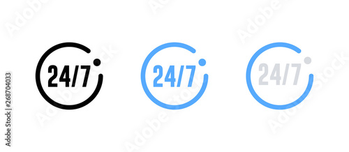Open 24 hours a day and 7 days a week icon isolated - flat design illustration