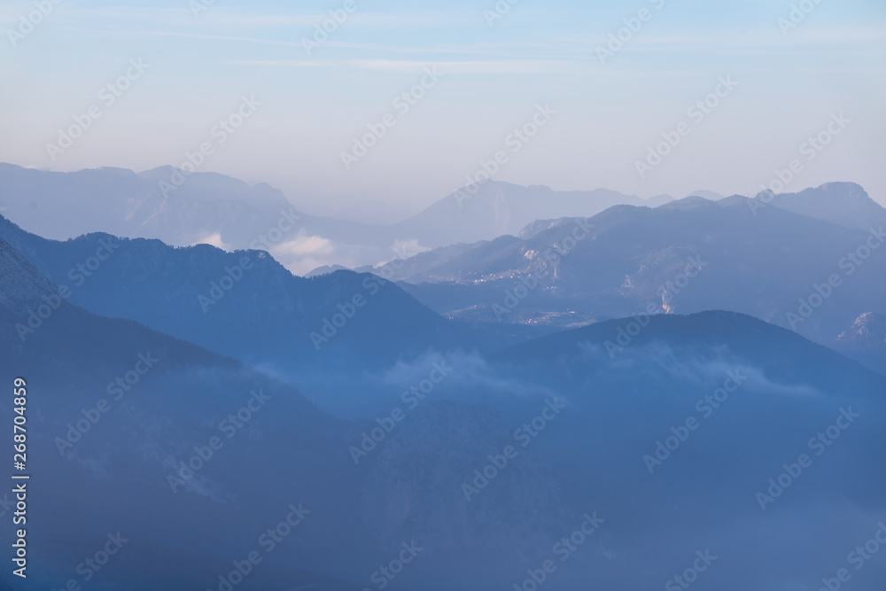 blue misty mountain landscape