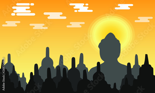  buddhist temple silhouette with black shadow vector image