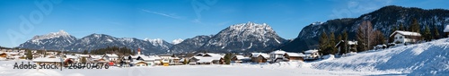 Panorama view of the Alpen town Reutte in winter, Tyrol, Austria