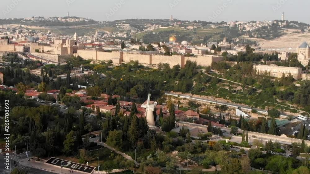 The old City of Jerusalem Aerial View Beautiful Aerial Shot the old city walls and the golden Dome of the rock The old City of Jerusalem Aerial View Beautiful Aerial Shot the old city walls and the golden Dome of the rock
