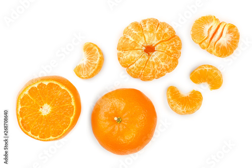 tangerine or mandarin isolated on white background. Top view. Flat lay