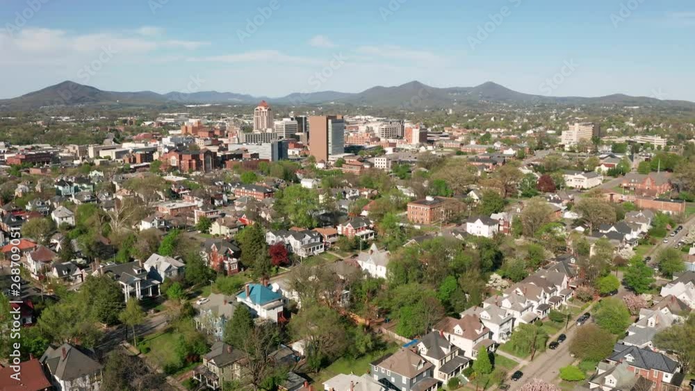 Aerial Perspective Homes on Hillside Downtown Uban City Center Roanoke Virginia Aerial Perspective Homes on Hillside Downtown Uban City Center Roanoke Virginia