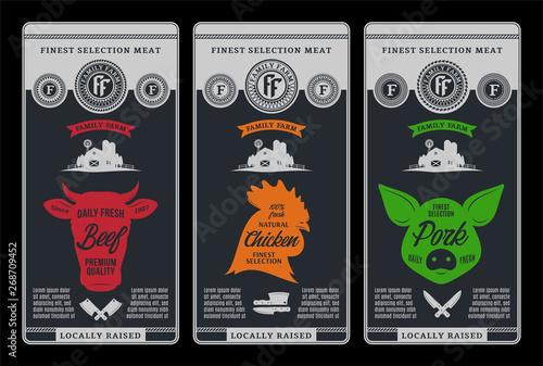 Vector butcher's shop design labels