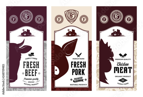Vector butcher's shop design labels