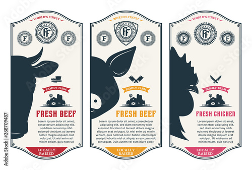 Vector butcher's shop design labels
