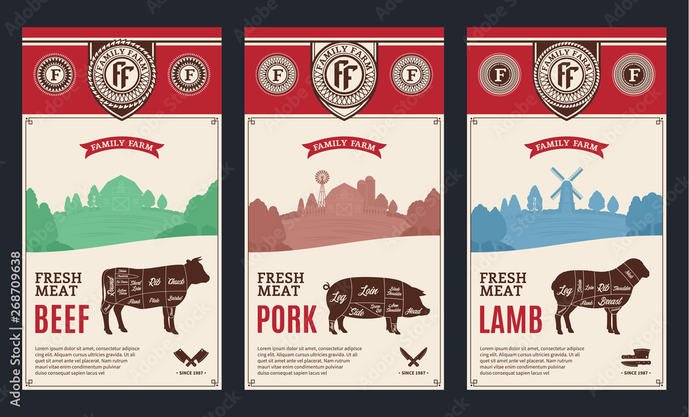 Obraz premium Vector meat labels