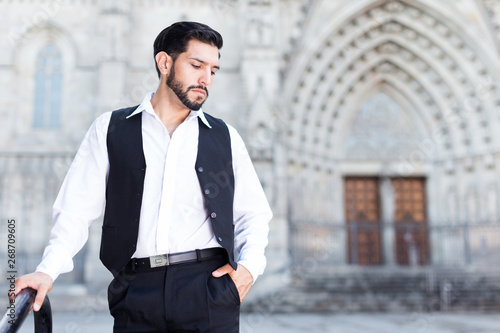 Wallpaper Mural Waist up portrait of man near iron banisters Torontodigital.ca