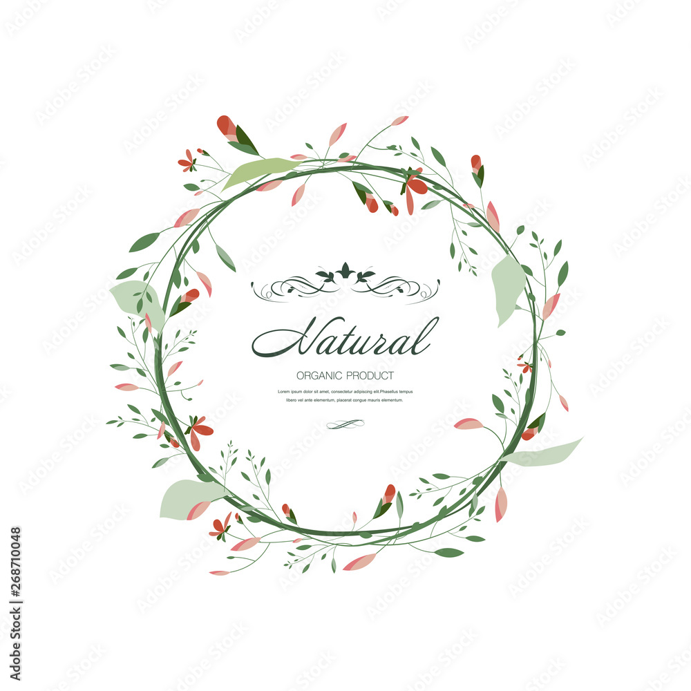 Obraz premium Floral and leaf round frame. Hand drawn decoration flower wedding.