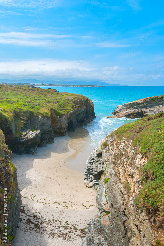 Famous beach of the Cathedrals (Playa de las Catedrales) in Ribadeo, Galicia, Spain