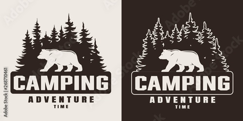 Vintage monochrome summer camping print