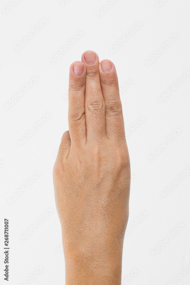 Close-up of a woman's hand and finger on white background Close-up of a woman's hand and finger on white background