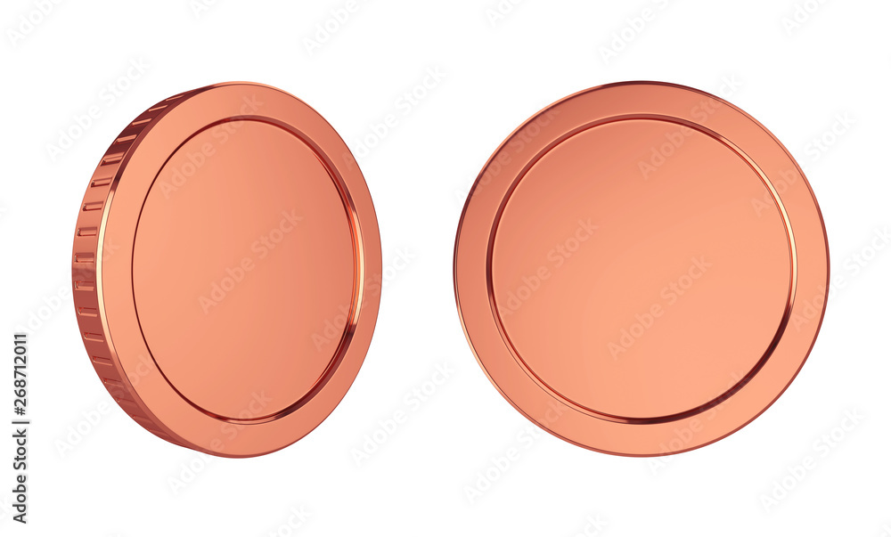 Copper coins isolated on white background, 3D rendering Copper coins isolated on white background, 3D rendering