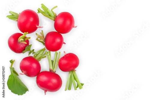 fresh whole radish isolated on white background with copy space for your text. Top view