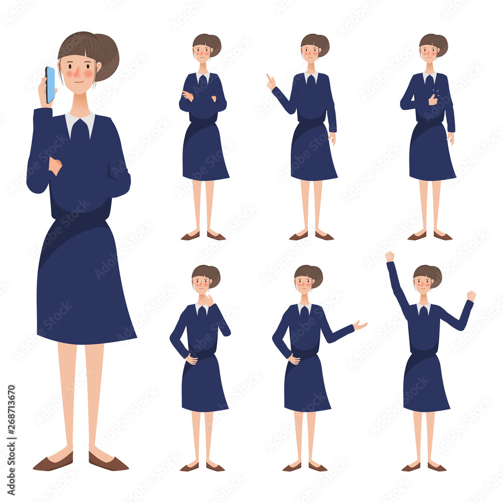Young Business woman character animation different pose. Young Business woman character animation different pose.
