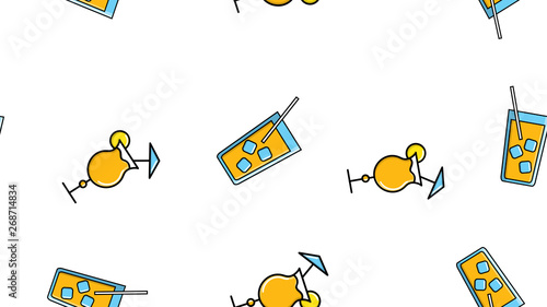 Seamless endless pattern of repeating glasses with tasty alcoholic cocktails drinks for parties on a white background. Vector illustration