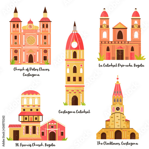 Set of famous landmarks of Bogota, Cartagena