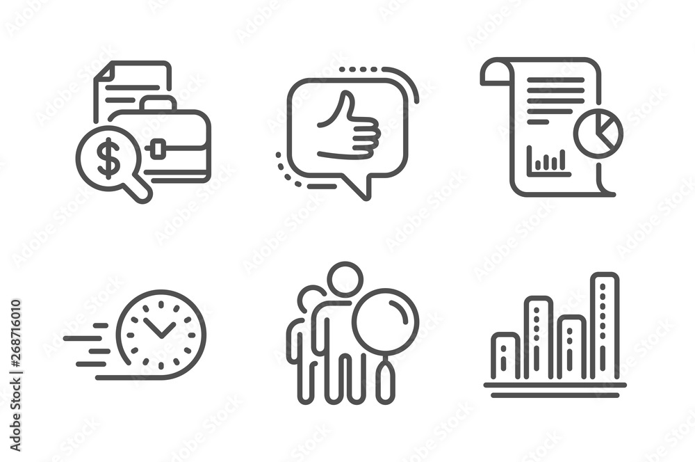 Accounting report, Fast delivery and Report icons simple set. Like, Search people and Graph chart signs. Financial case, Stopwatch. Business set. Line accounting report icon. Editable stroke. Vector Accounting report, Fast delivery and Report icons simple set. Like, Search people and Graph chart signs. Financial case, Stopwatch. Business set. Line accounting report icon. Editable stroke. Vector