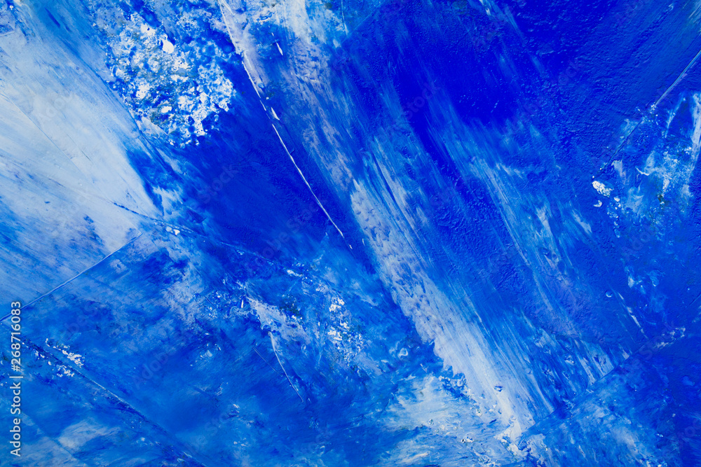Artistic abstract oil white and blue painted background. Texture, background.