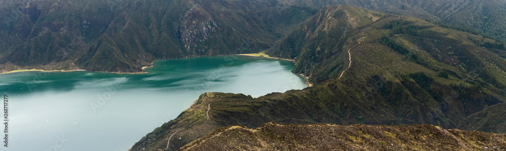 Aerial landscape of the amazing Lagoa do Fogo lake