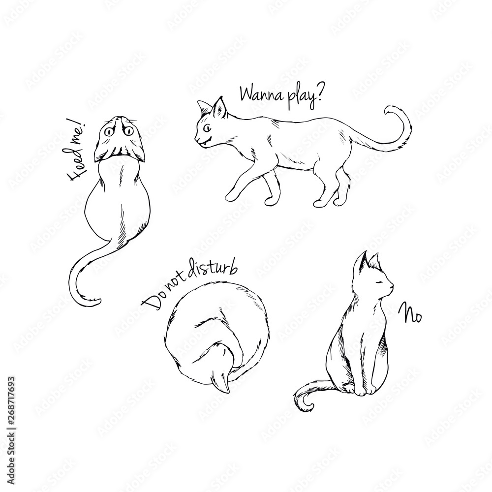 Ink handdrawn funny cats sticker set Ink handdrawn funny cats sticker set