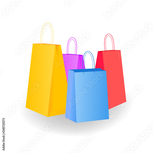 Mega variation. A collection of colorful empty bags is isolated in white. Vector illustrations