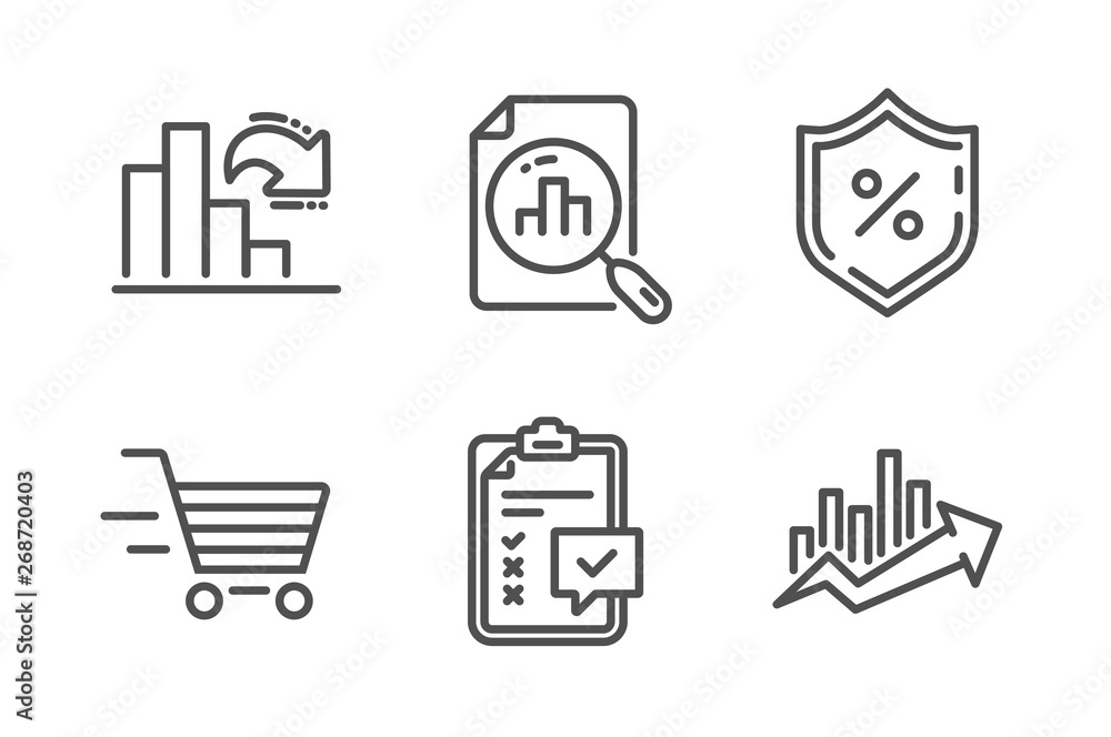 Decreasing graph, Checklist and Delivery shopping icons simple set ...