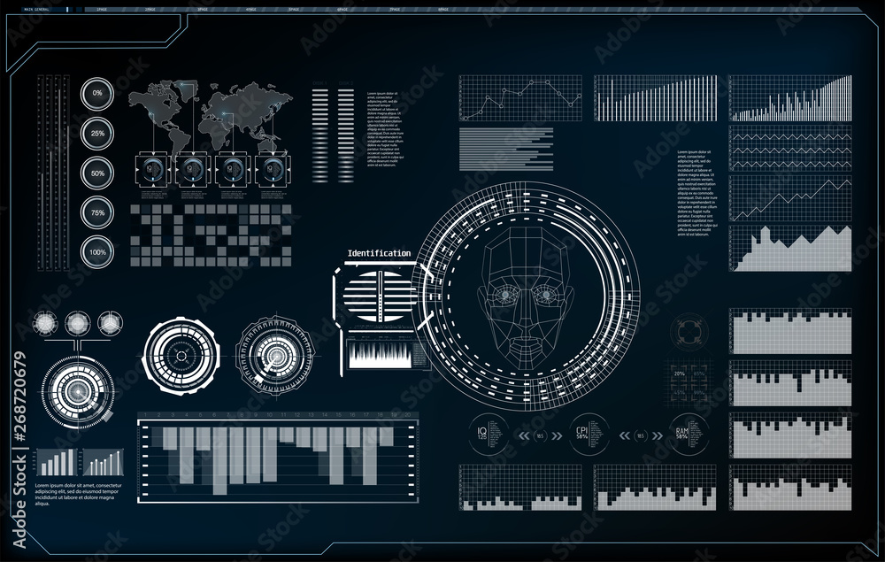 A set of tools to illustrate the subject of personal data protection and authentication and blocking in the face. Vector illustration.