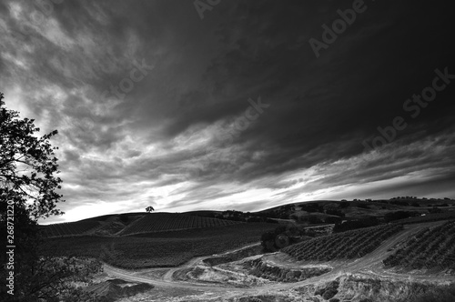 cloudscape over winery in california