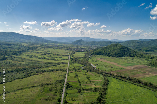 Road and forest aerial view. Picture taken with a drone.