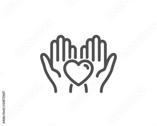 Hold heart line icon. Friends love sign. Friendship hand symbol. Quality design element. Linear style hold heart icon. Editable stroke. Vector