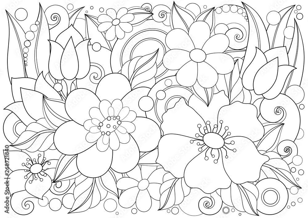 Monochrome Floral Illustration in Doodle Style Monochrome Floral Illustration in Doodle Style