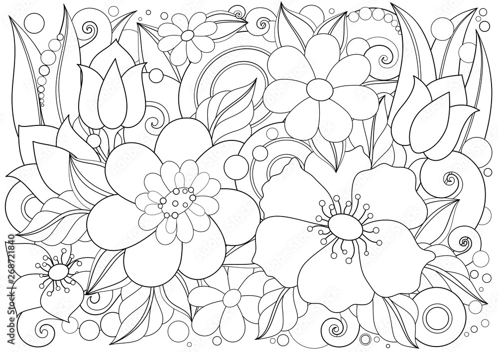 Monochrome Floral Illustration in Doodle Style