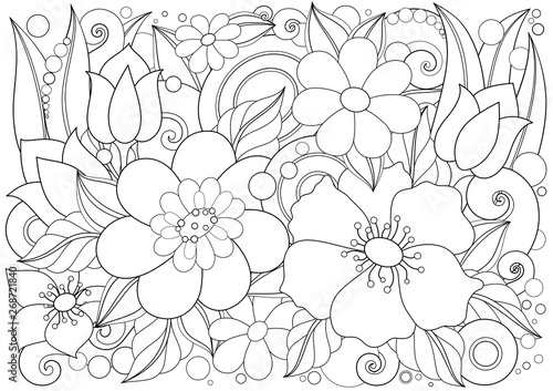 Monochrome Floral Illustration in Doodle Style