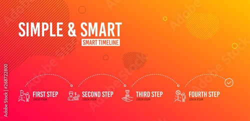 Infographic timeline. Bitcoin project, Business growth and Time hourglass icons simple set. Discount sign. Cryptocurrency startup, Earnings results, Sand watch. Sale shopping. People set. Vector